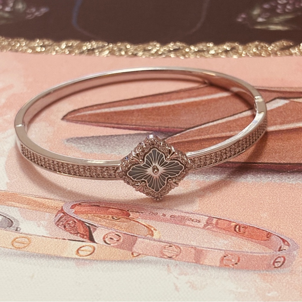 Silver Floral Medallion Bangle Bracelet